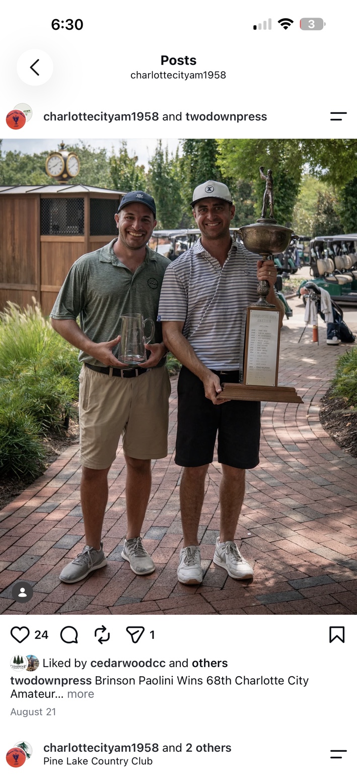Scott Hamel and Brinson Paolini with their trophies at Carmel Country Club